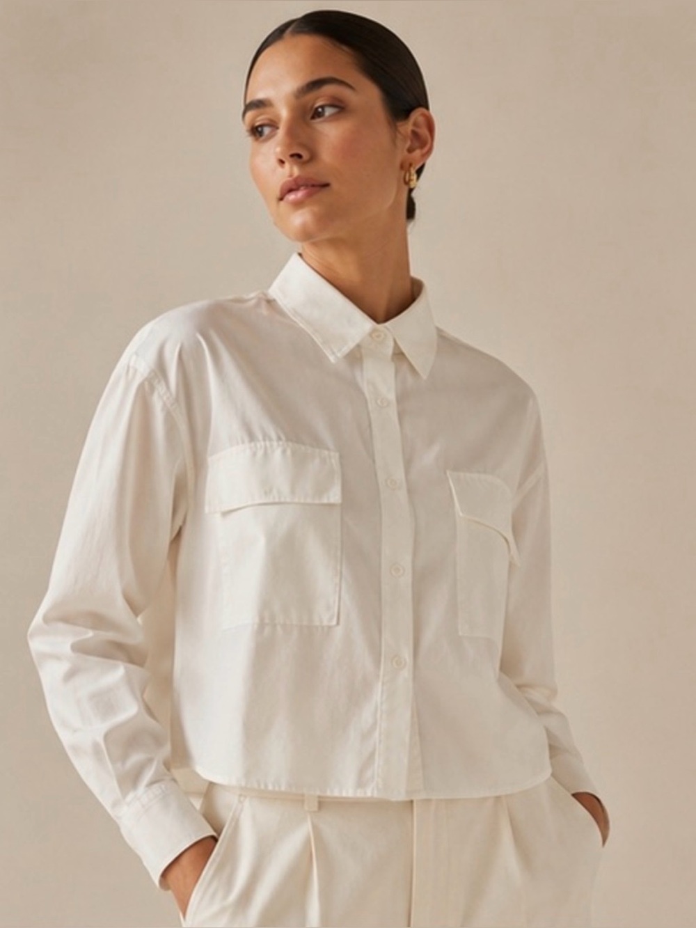 Evereve White Button-Front Utility Pocket Shirt